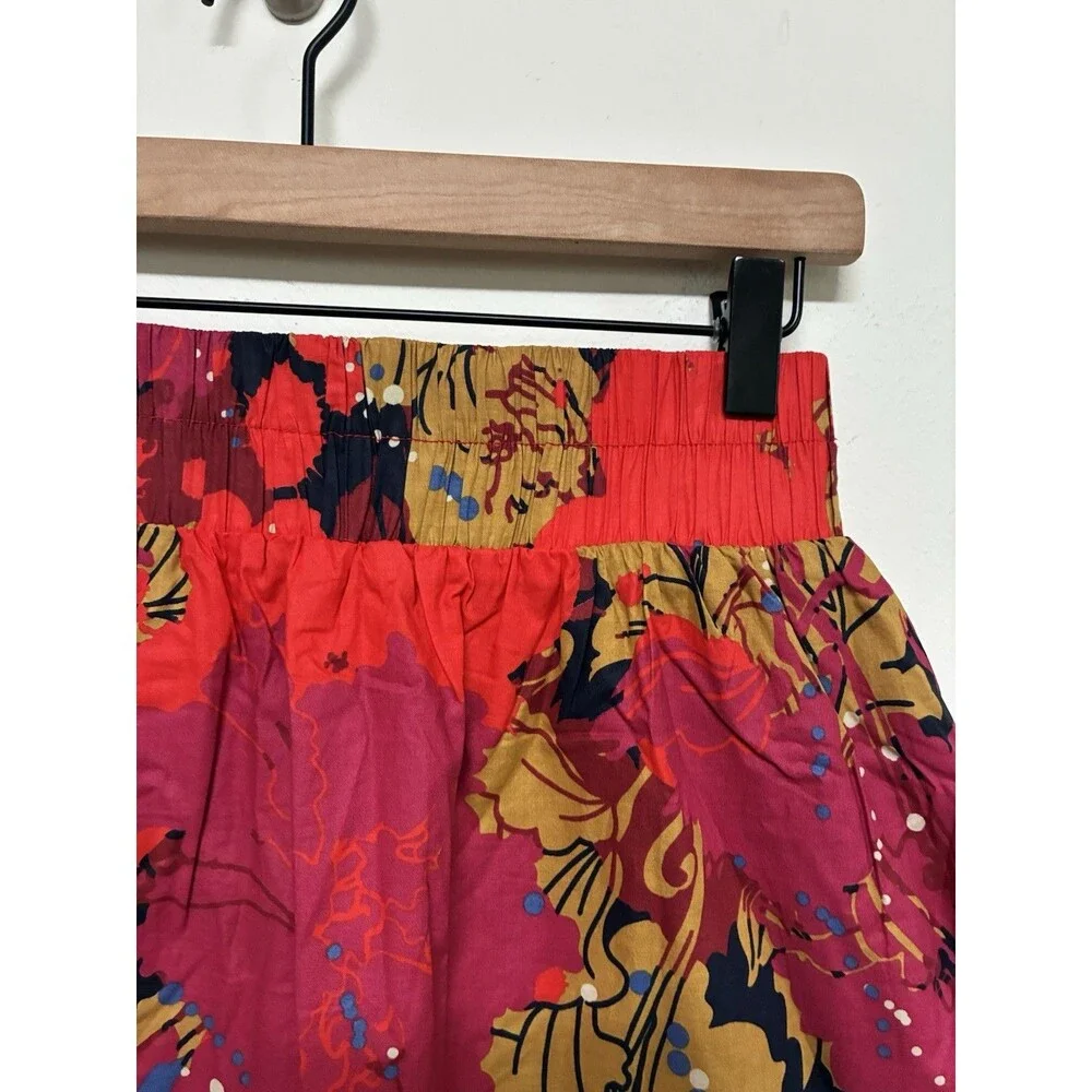 Criss Cross Bold Artsy Abstract Summer Floral Cotton Mini Skirt Size M